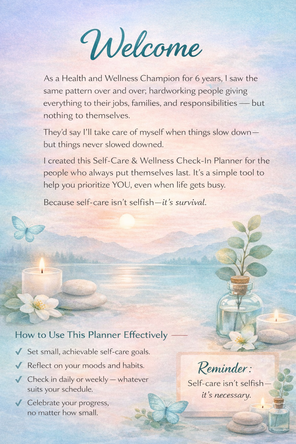 Self-Care & Wellness Check-In Planner - Printable PDF